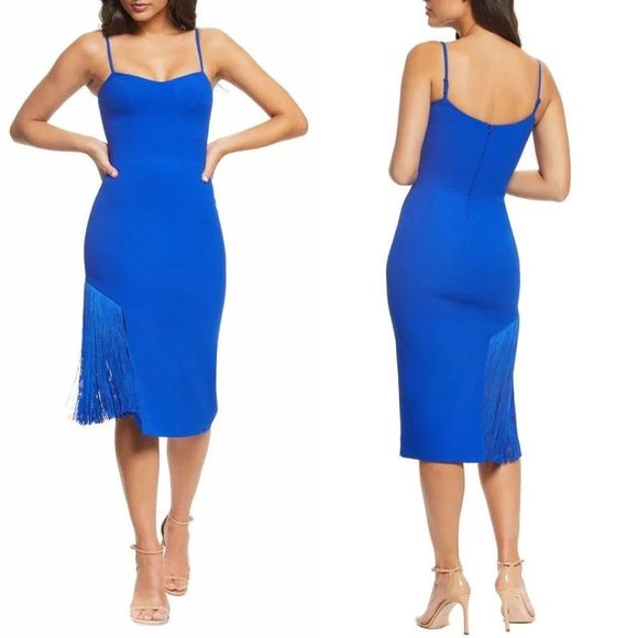 Dress the Population Dresses & Skirts - Dress the Population Rory Sleeveless Fringe Bodycon Midi Dress XXL Electric Blue
